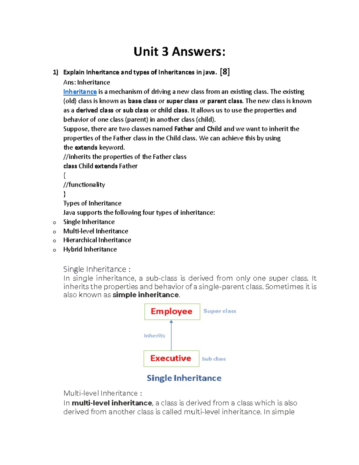 Unit 3: Inheritance Types in Java - Electronics & Telecommunications ...