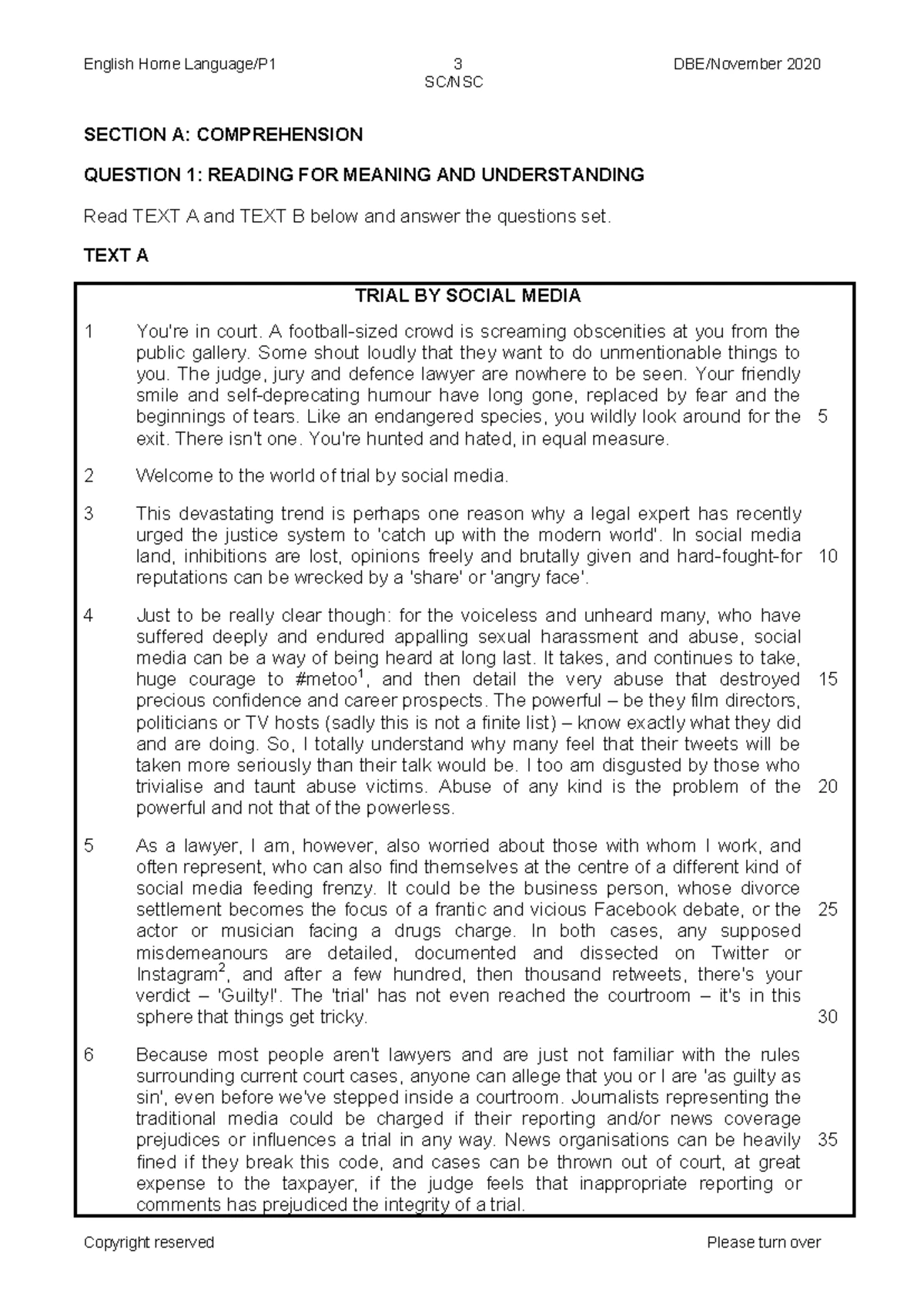 English HL P1 Nov 2018 - Past Exam Paper Comprehension & Summary - Studocu