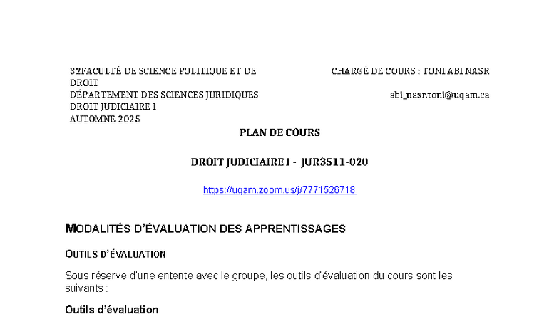 Plan de Cours - Droit Judiciaire I (32F) Automne 2025 - Studocu