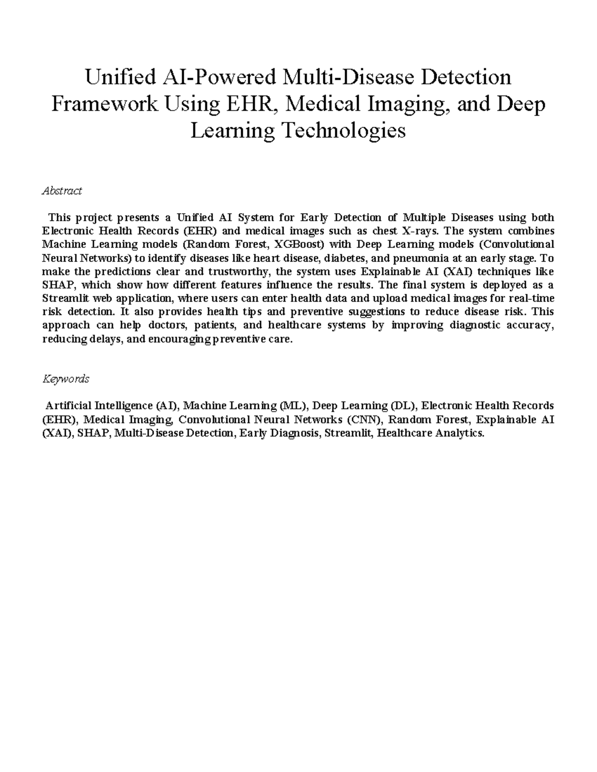 EHR 101: Unified AI Framework for Early Disease Detection - Studocu