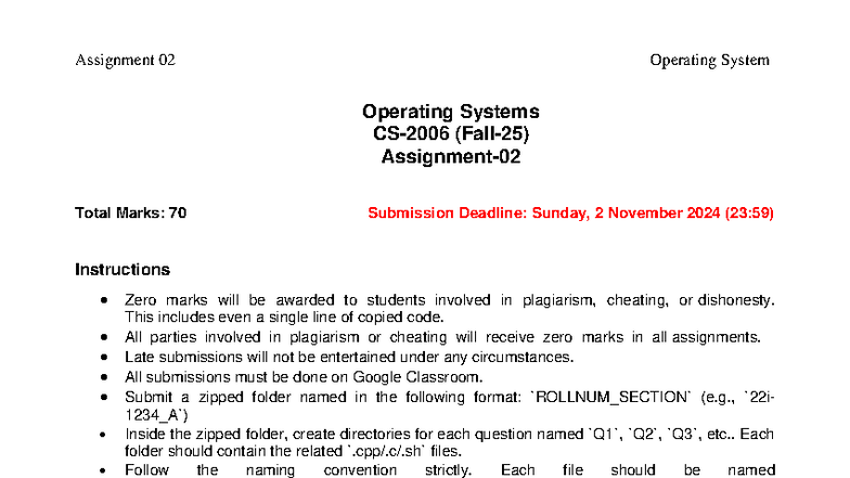 Assignment 02: OS Process Scheduling & State Management - Studocu