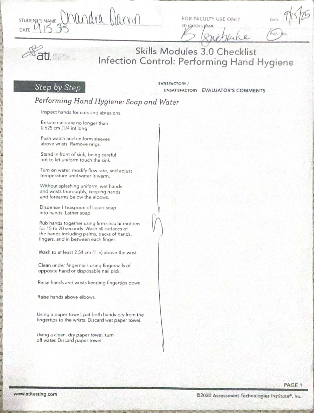 NURS 91525 Foundations Hand Hygiene Checklist - Studocu