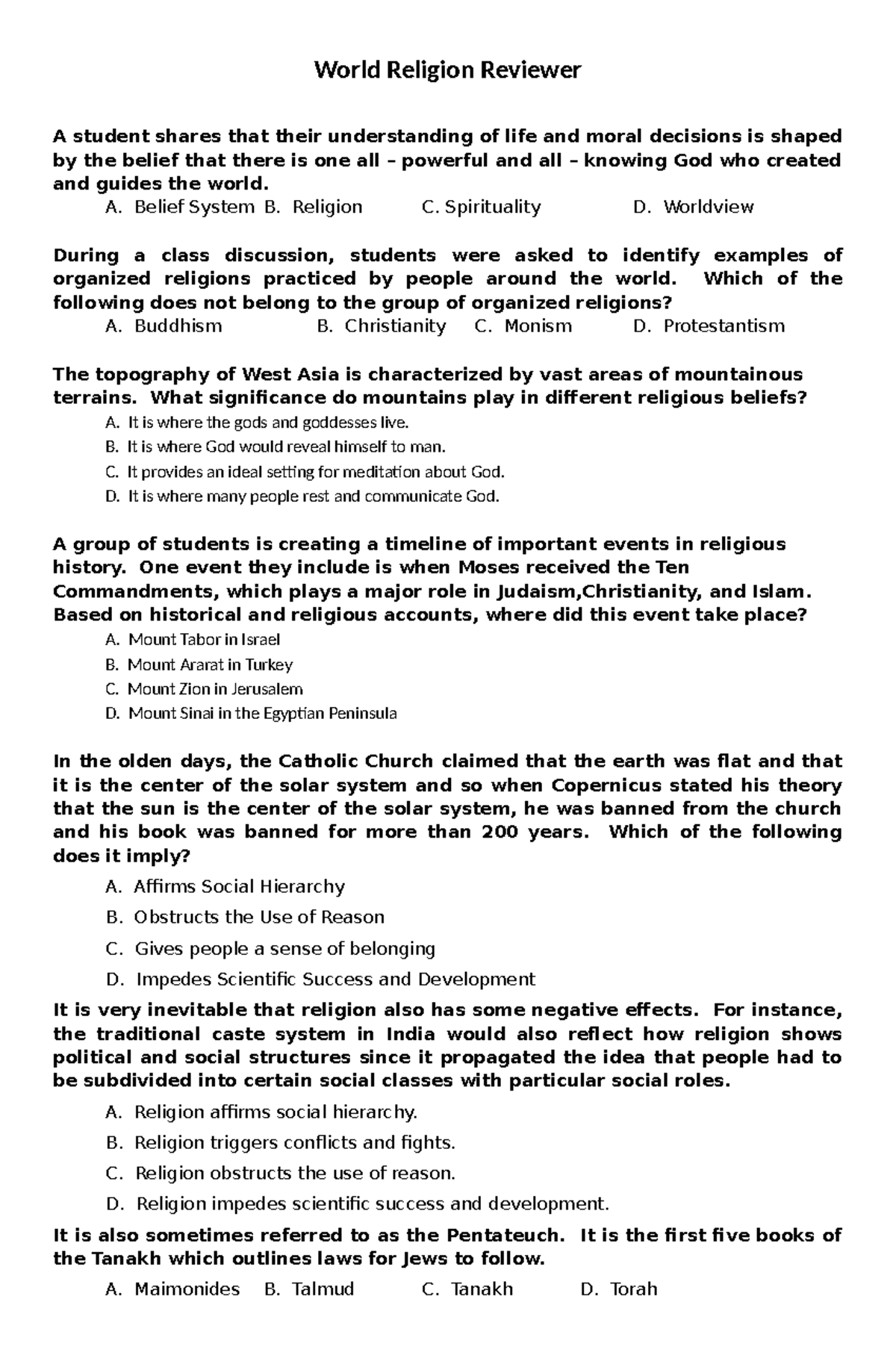World Religion Reviewer: Key Concepts and Beliefs - Studocu