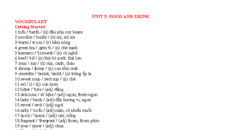 Bài Tập Bổ Trợ Anh 7 Global: UNIT 5 - Food and Drink - Studocu