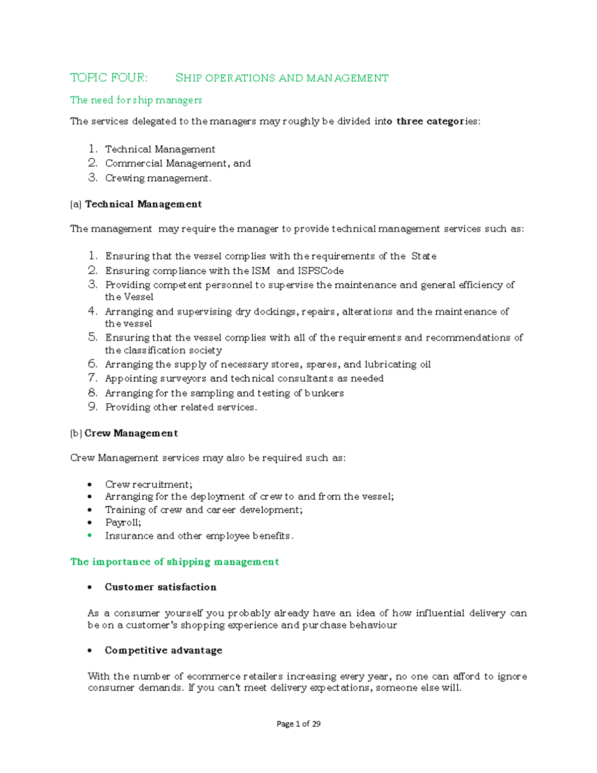 Shipping Principles: Operations & Management Notes Set 2 - Studocu