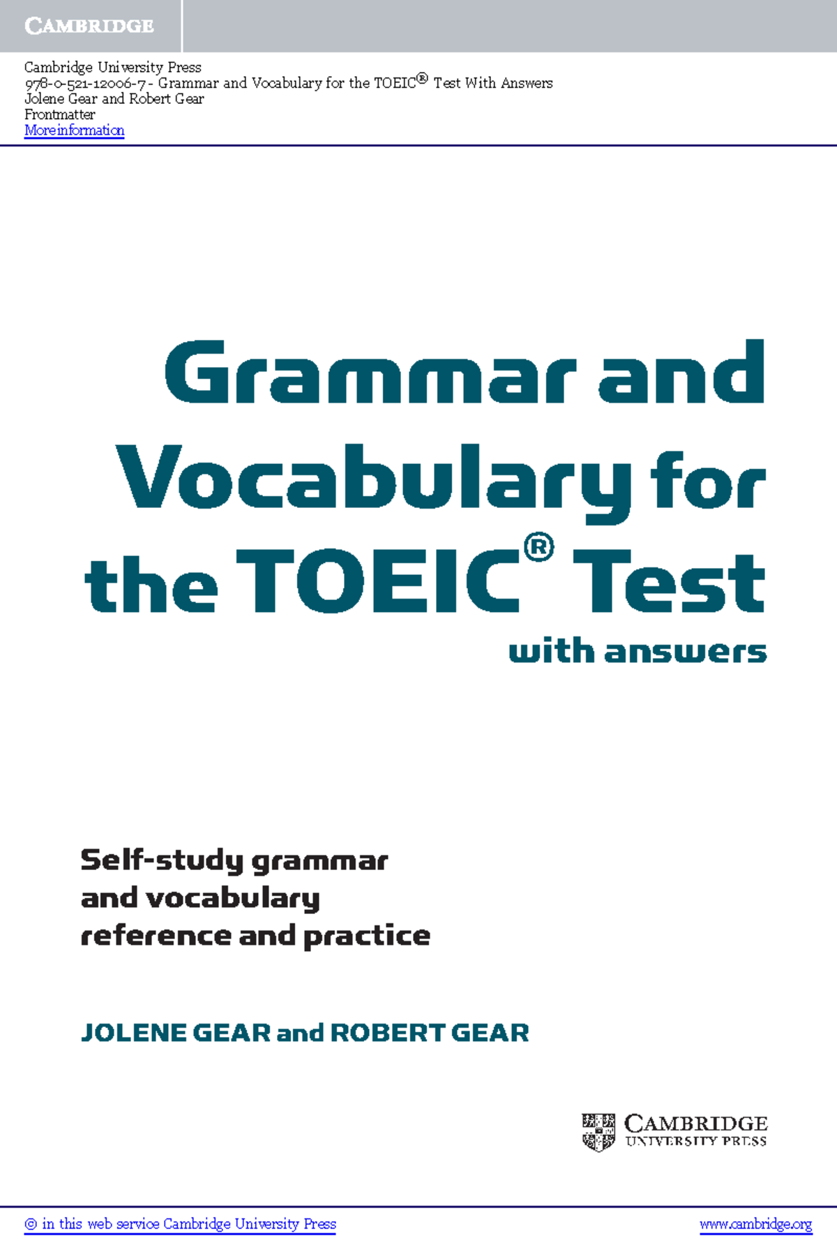 Grammar and Vocabulary for the TOEIC® Test: Self-Study Resource - Studocu