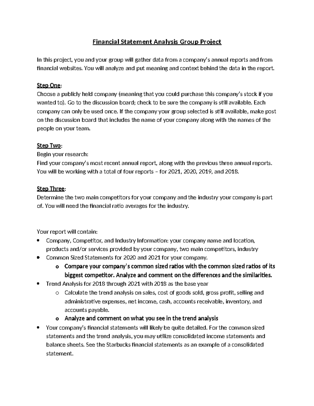 Financial Statement Analysis Group Project (FIN 301) Guidelines - Studocu