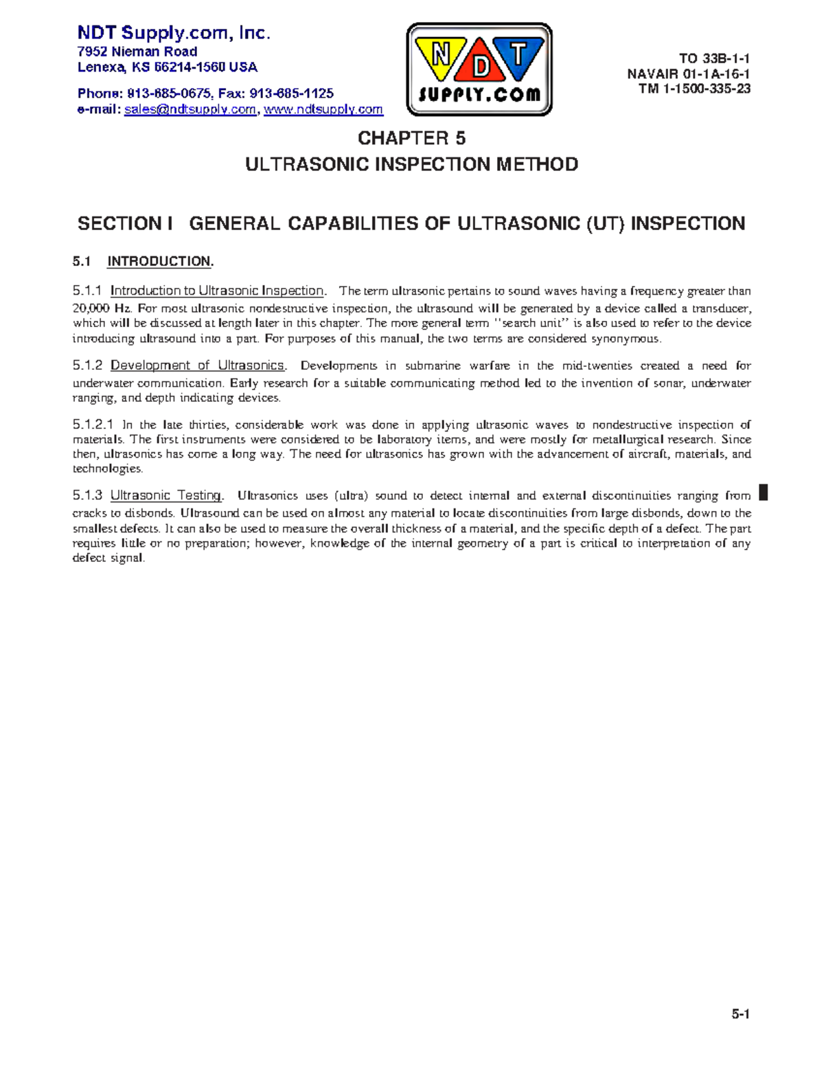 TO NAVAIR TM CHAPTER 5: ULTRASONIC INSPECTION METHODS & CAPABILITIES ...
