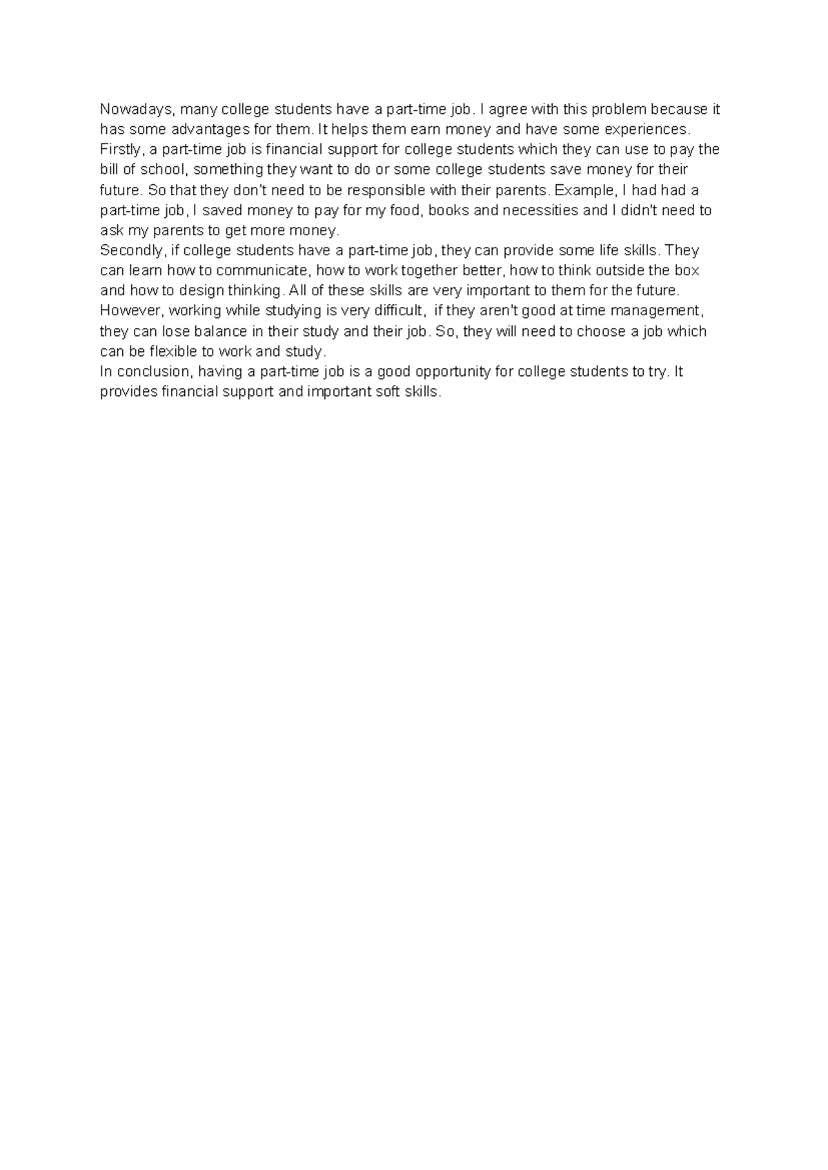 Essay 1 MÃ 44 - ... - Nowadays, many college students have a part-time ...