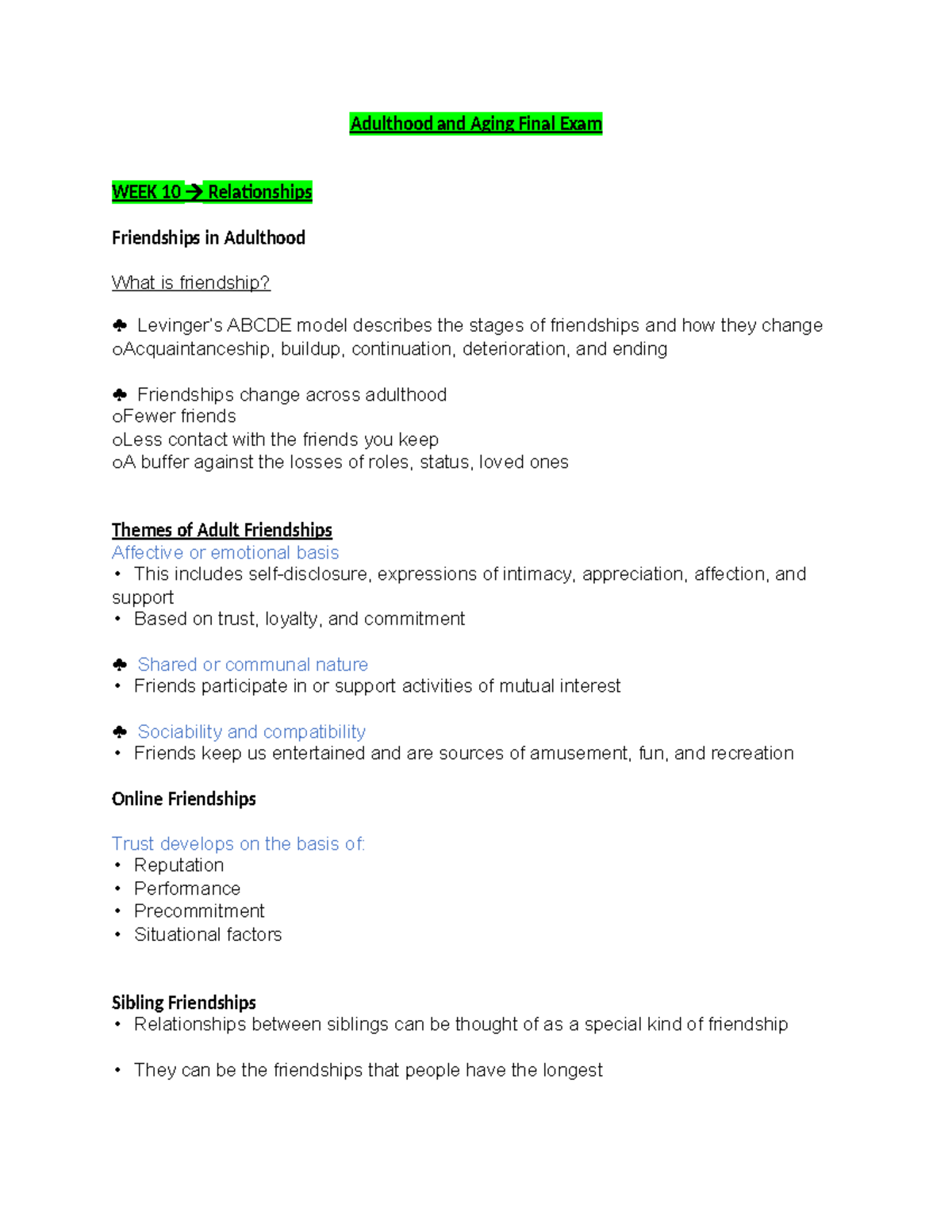 Adulthood and Aging PSY 302 Final Exam Study Guide - Studocu