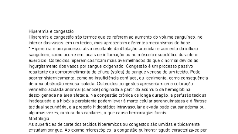 Hiperemia e Congestão: Mecanismos e Implicações Clínicas - Document Preview