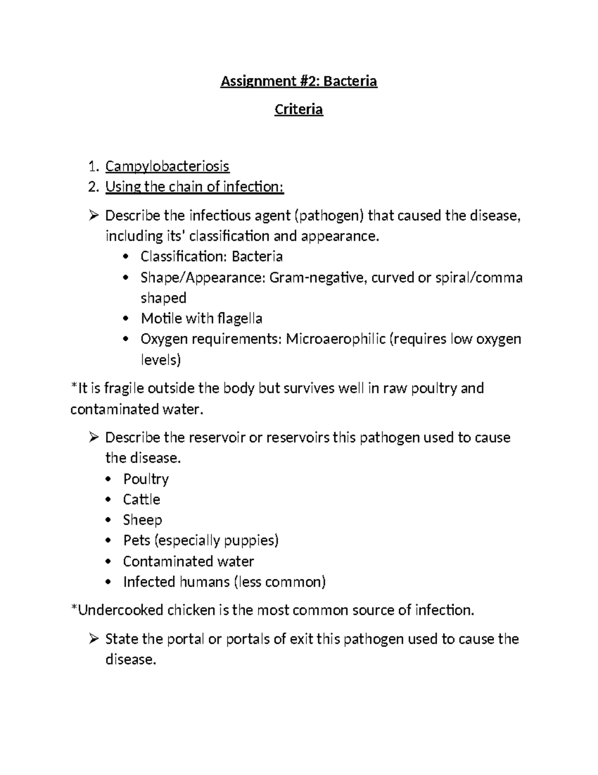 Assignment #2: Bacteria Criteria - Campylobacteriosis Overview - Studocu