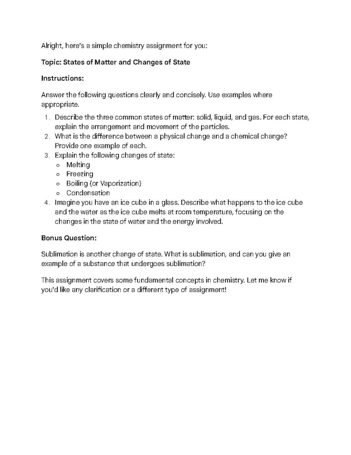 Chemistry 20 Assignment: States of Matter & Changes of State - Studocu