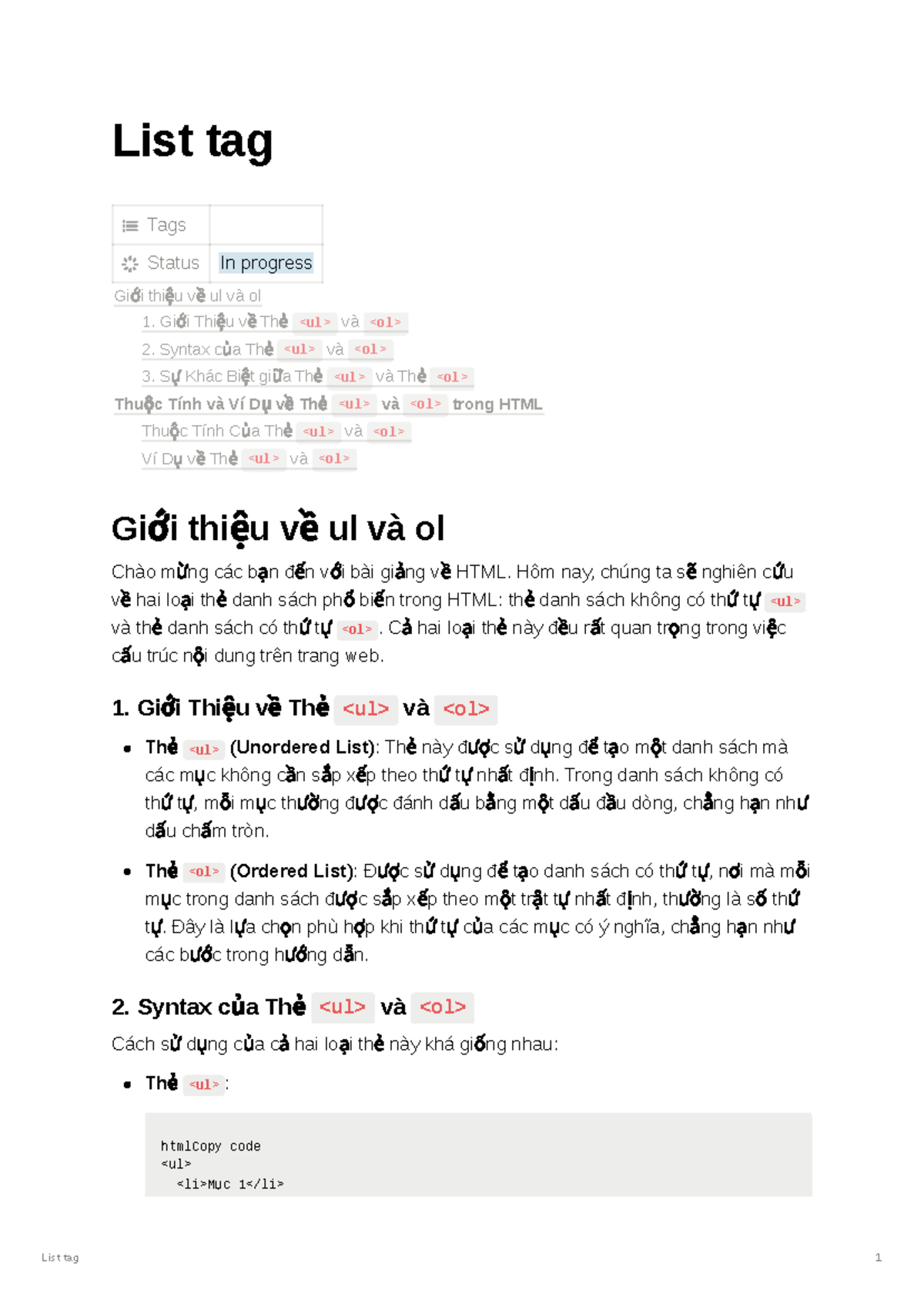 HTML Lists: Unordered & Ordered Tags Overview (Course Code: 2 Docs ...