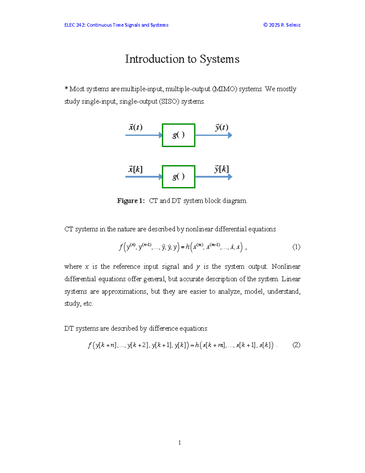 ELEC 242: Continuous Time Signals and Systems - Lecture 3 Notes - Studocu