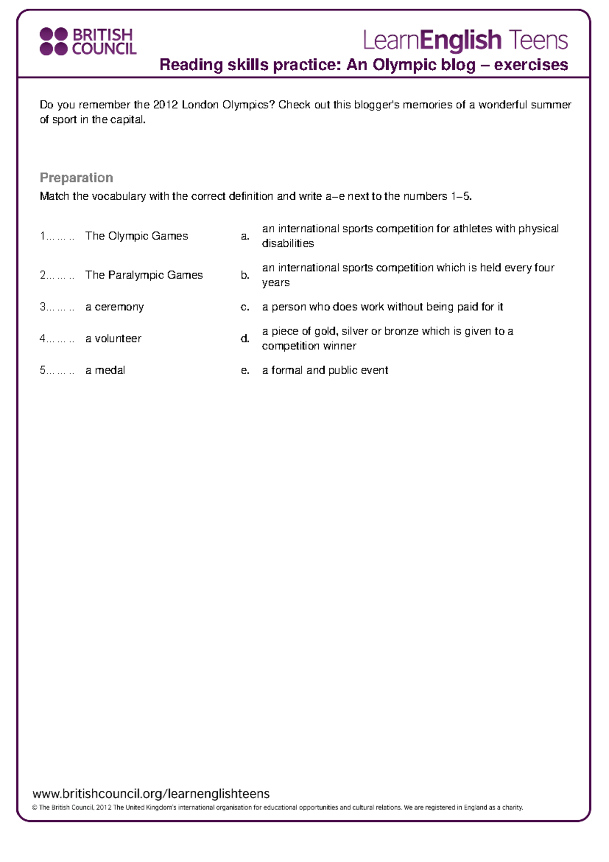 Reading Skills Practice: Olympic Blog Exercises - Studocu