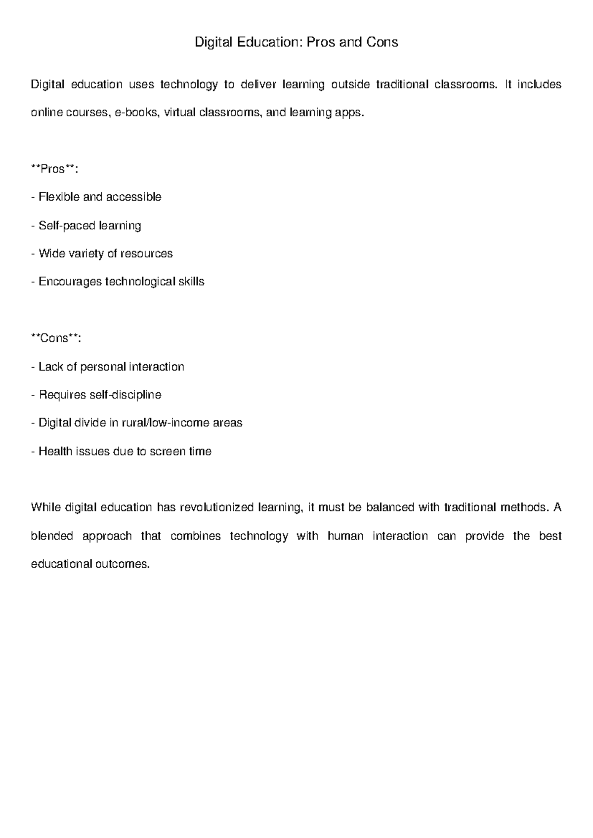 Document 6 Digital Education Pros and Cons - Digital Education: Pros ...