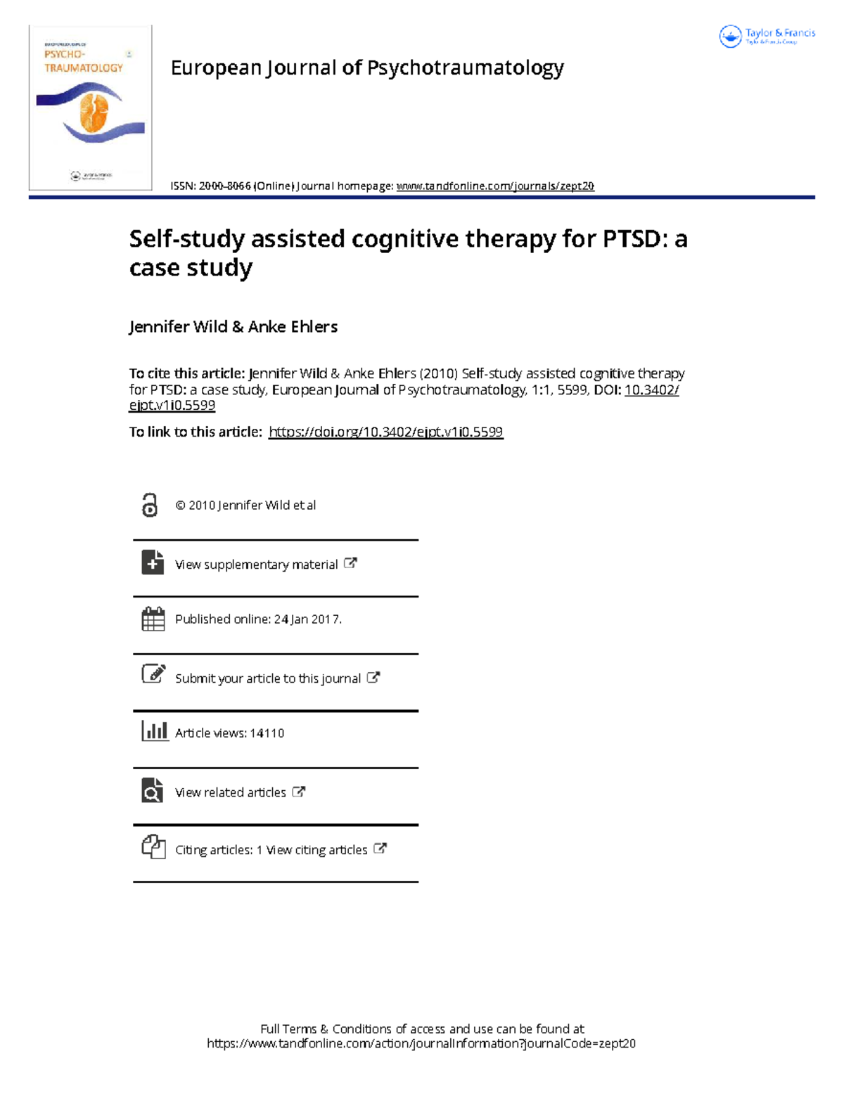 Self-Study Case Study: Assisted Cognitive Therapy for PTSD (PTSD 101 ...