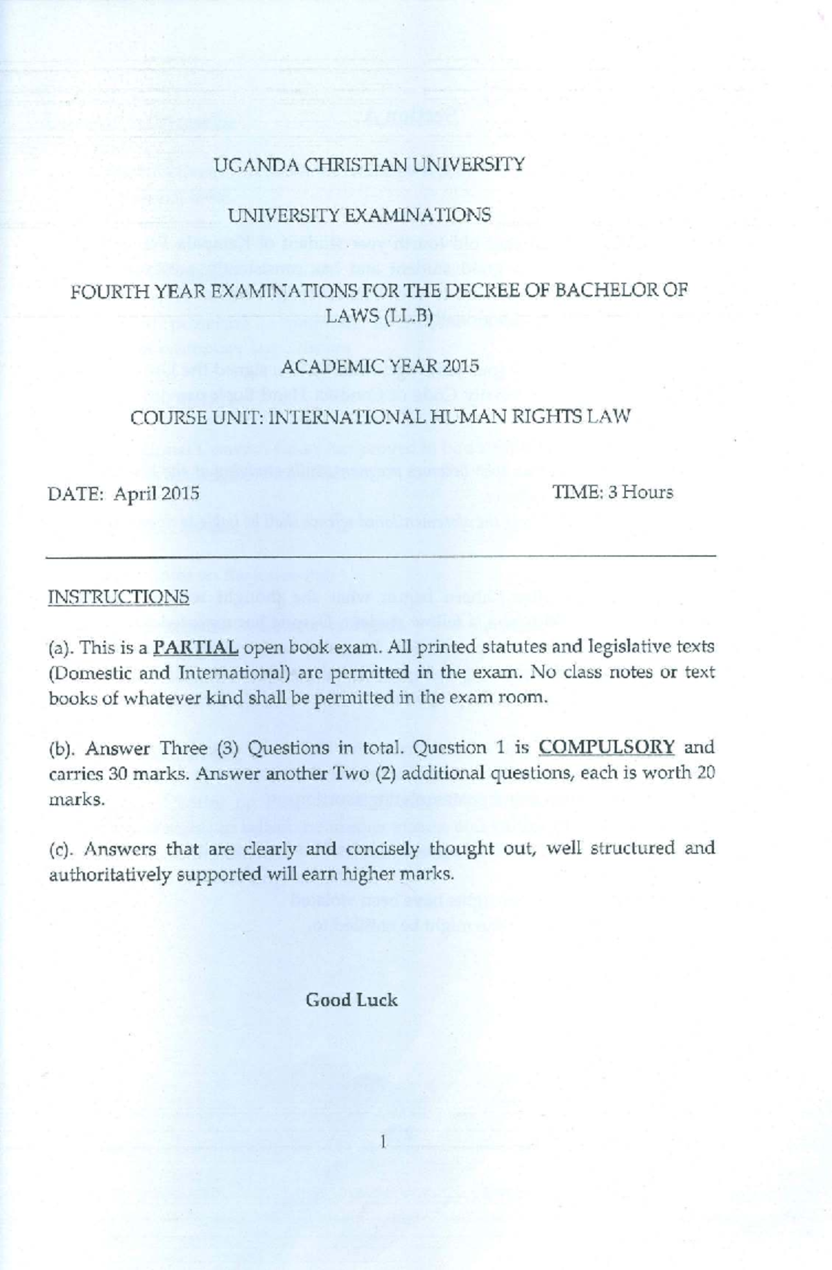 LLB4-2015: International Human Rights Law Exam Paper & Case Analysis ...