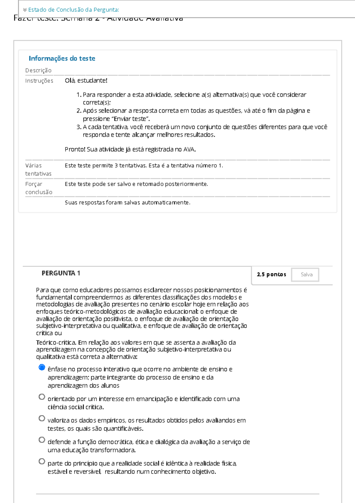 Avaliação Educacional e da Aprendizagem - Semana 2: Atividade ...