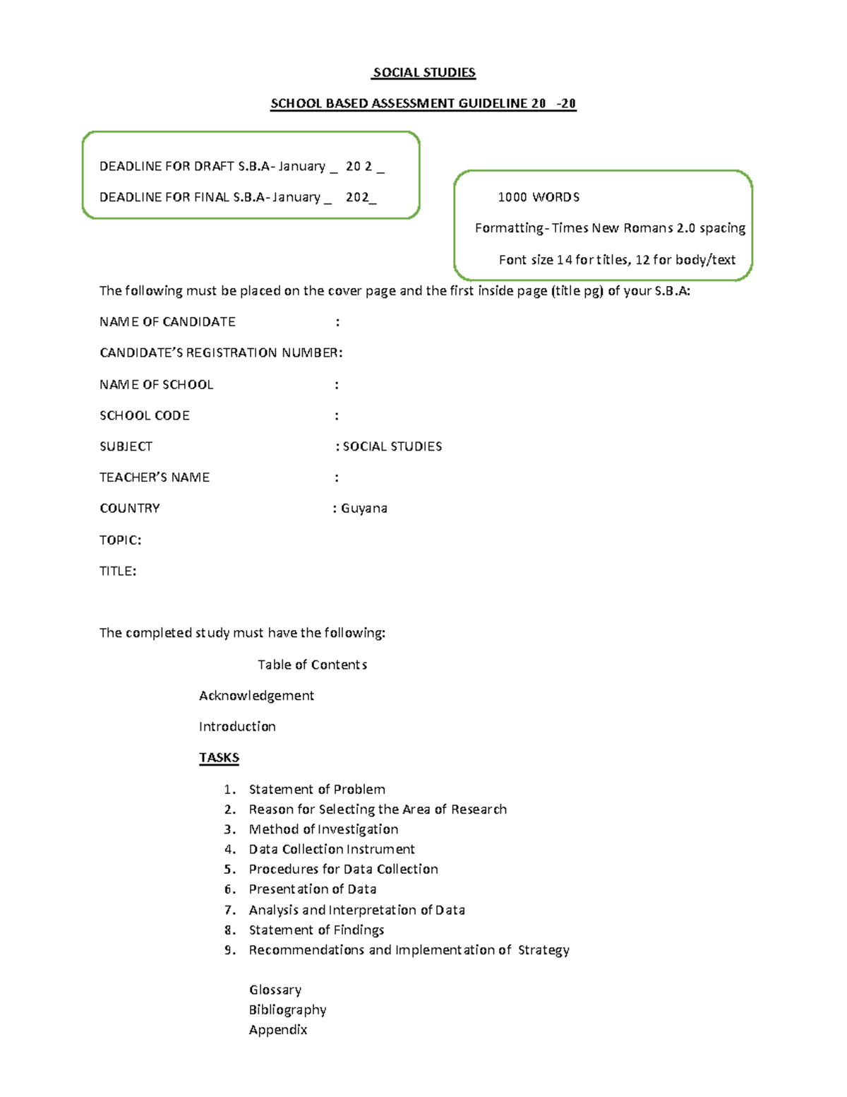 New Social Studies SBA guideline - Caribbean Studies - Studocu