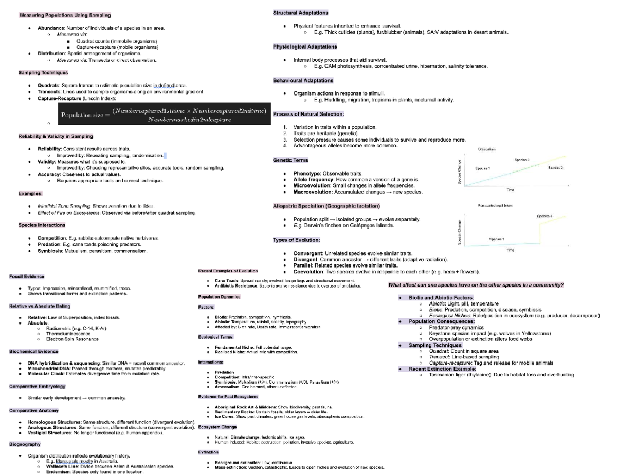 Biology 101: Cheat Sheet on Population Dynamics & Evolution - Studocu