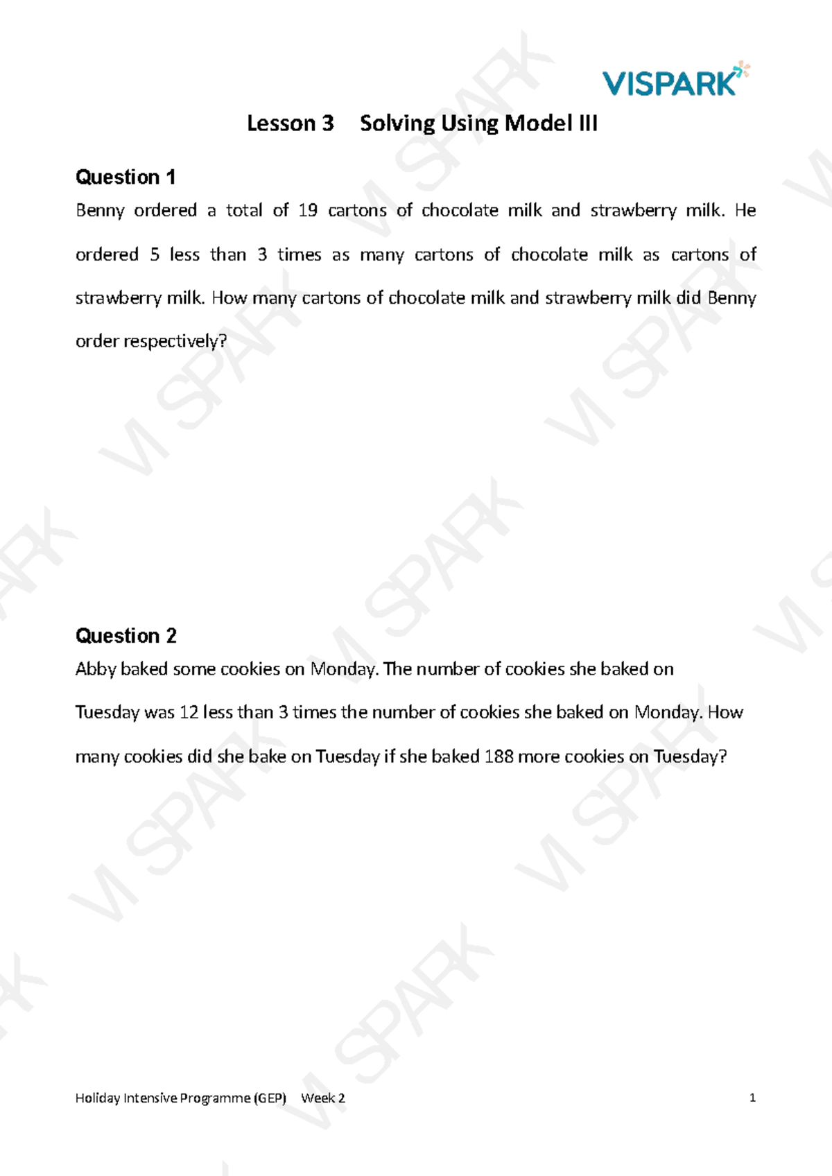 Word Problems 2: Solving Using Model VI for GEP Week 2 - Studocu