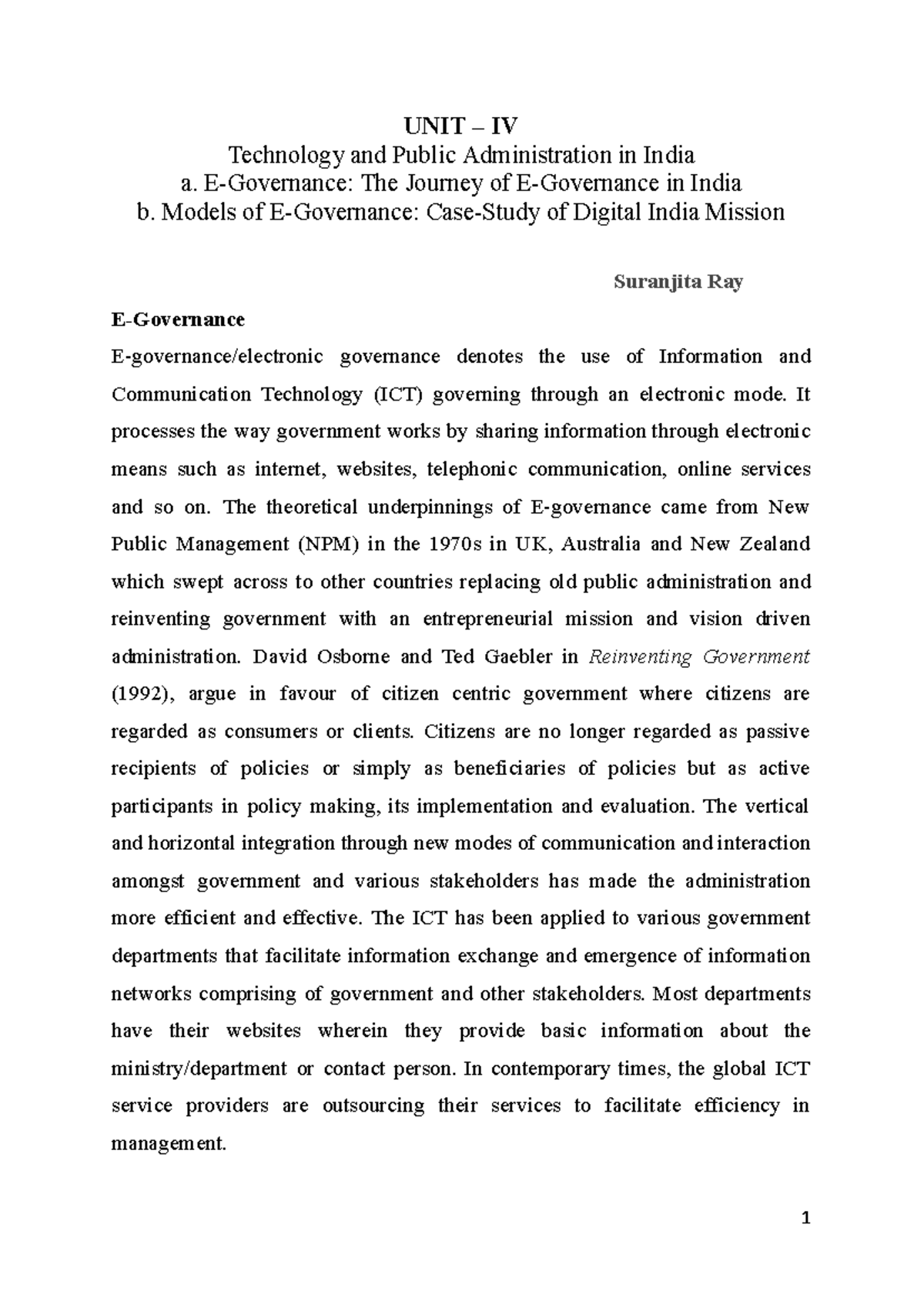 E-Governance in India: Examining the Digital India Mission Models - Studocu