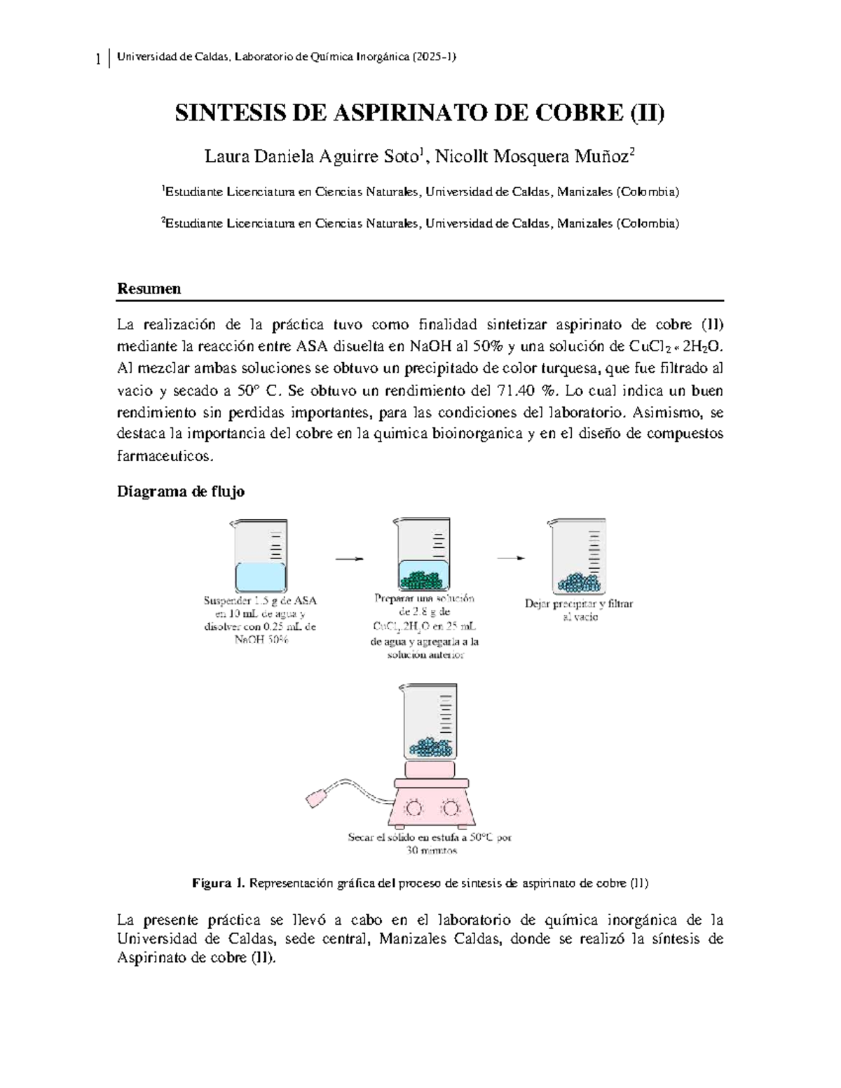 Síntesis de Aspirinato de Cobre (II) en Química Inorgánica - Document Preview