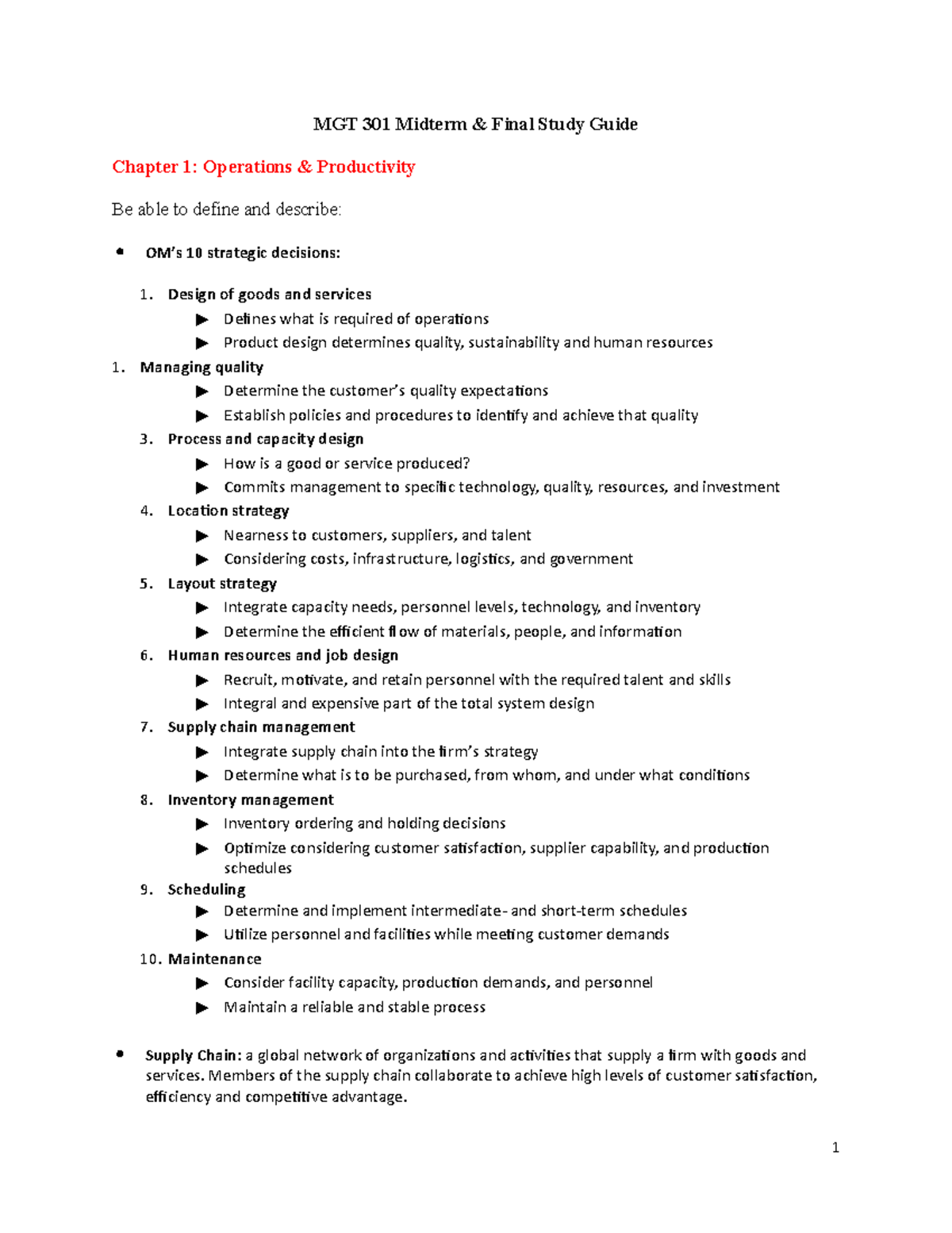 MNG 301 Study Guide - MGT 301 Midterm Final Study Guide Chapter 1 ...
