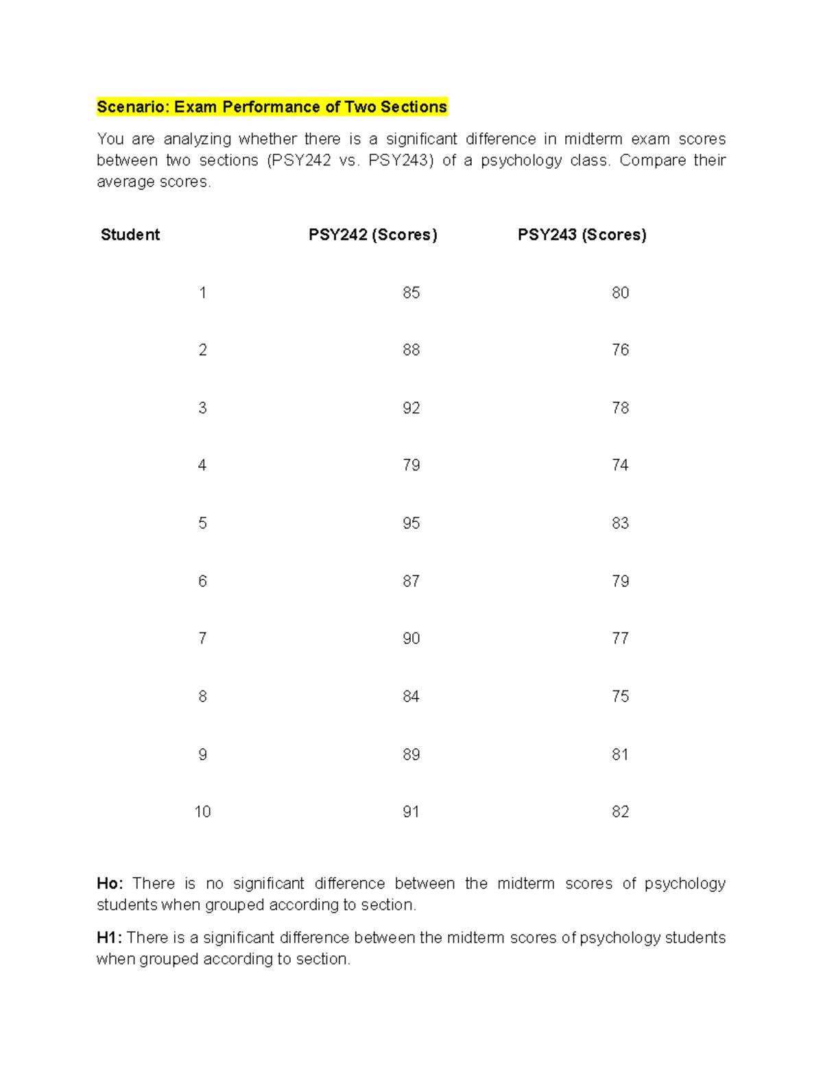 Practice Test for Psychological Statistics (PSY242/PSY243) - Studocu