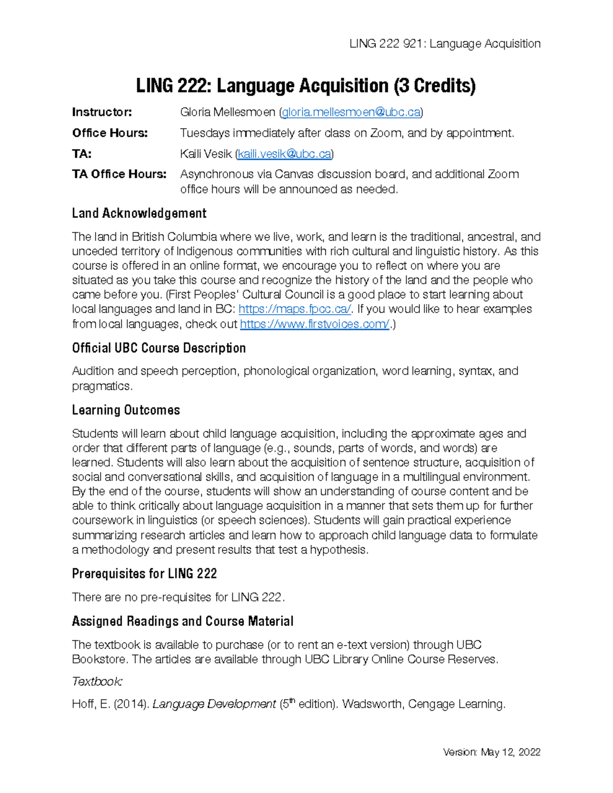 LING 222 Syllabus: Language Acquisition Overview and Course Details ...