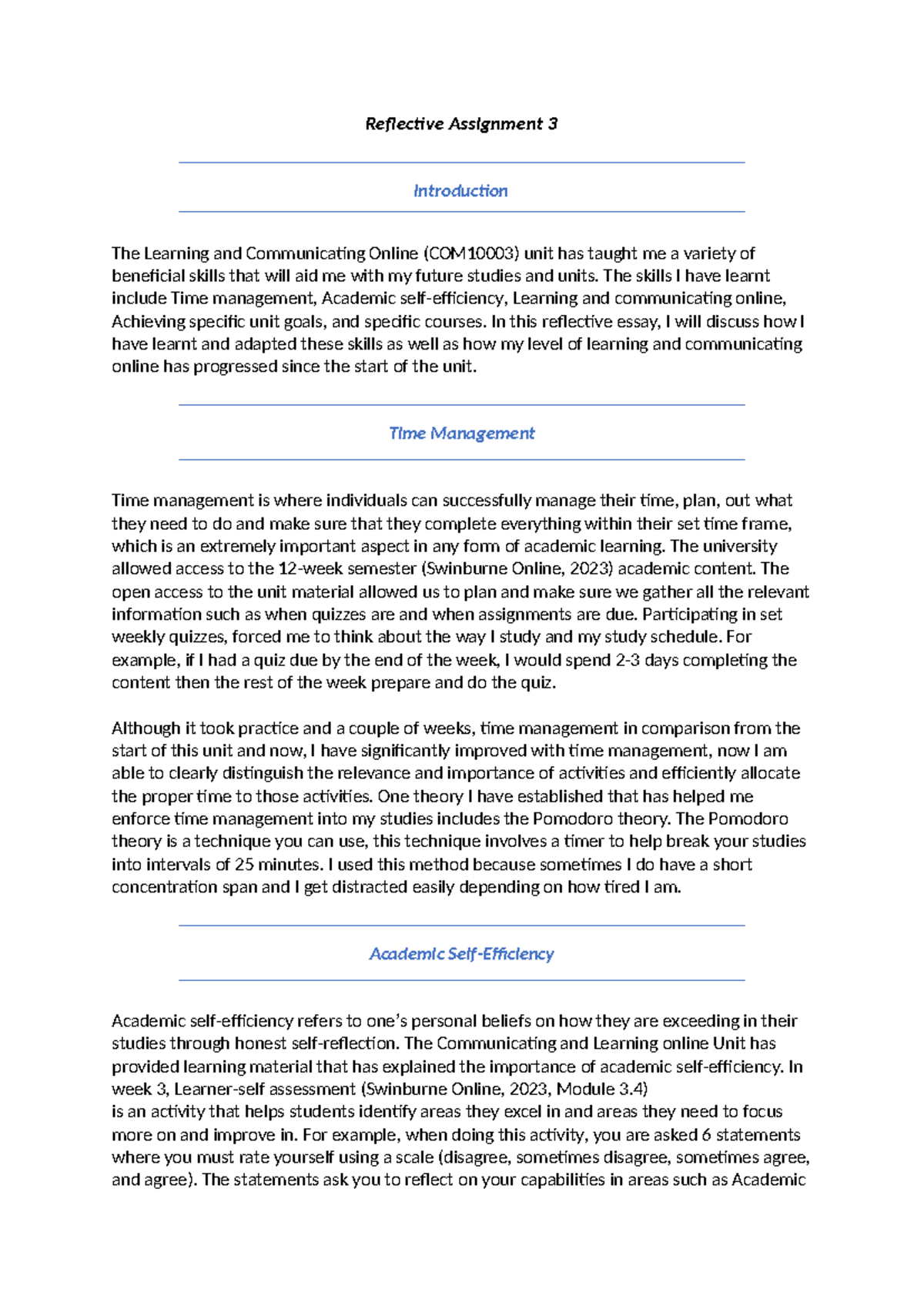 104895093 COM10003 Assignment 3- Reflective Essay - Reflective ...