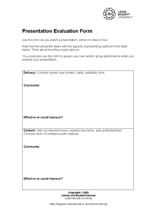 Peer feedback form for group presentations - HOW DO I USE IT? Before ...