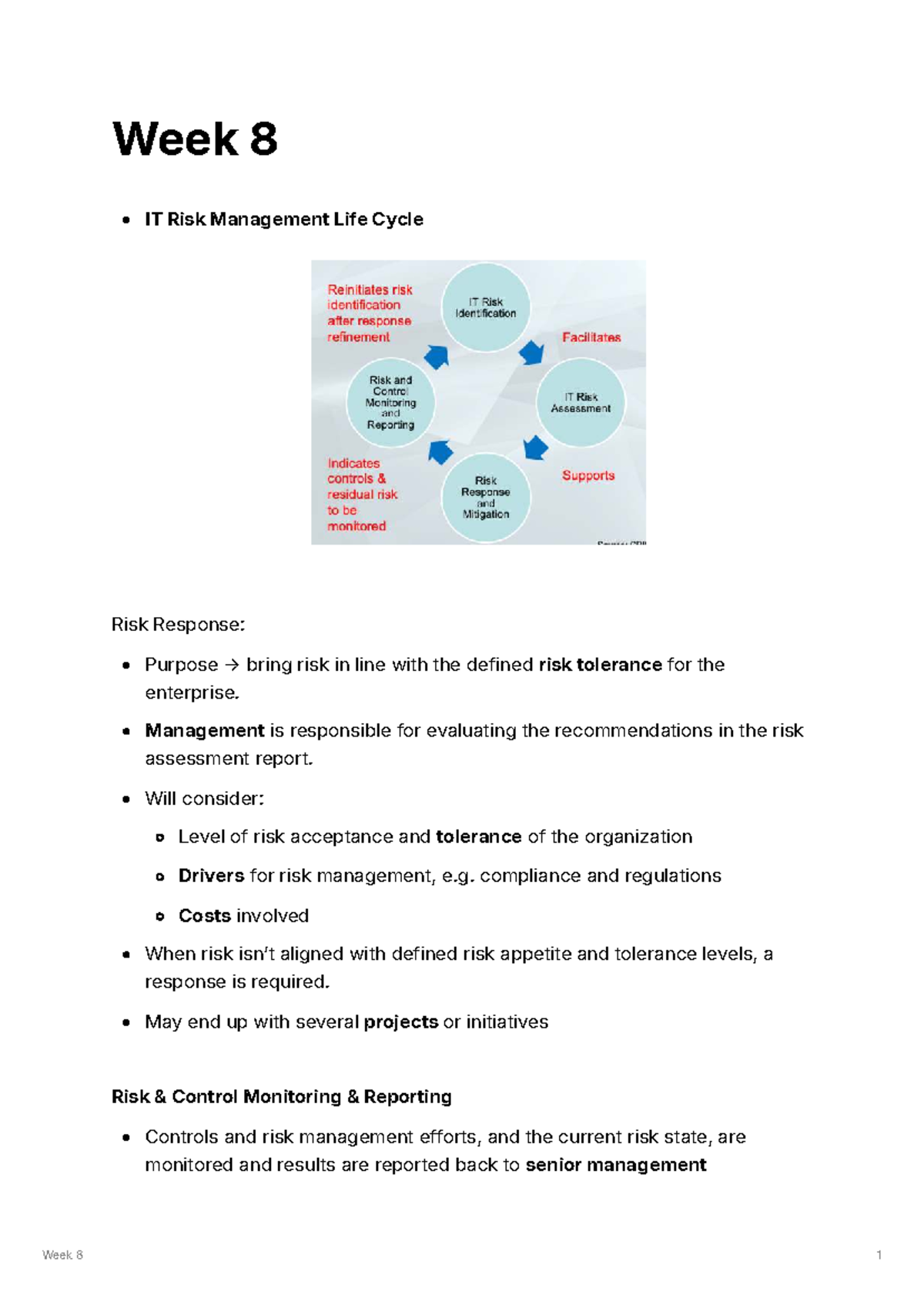 Week 8 IT Risk Management: Risk Response, Mitigation, and Monitoring ...