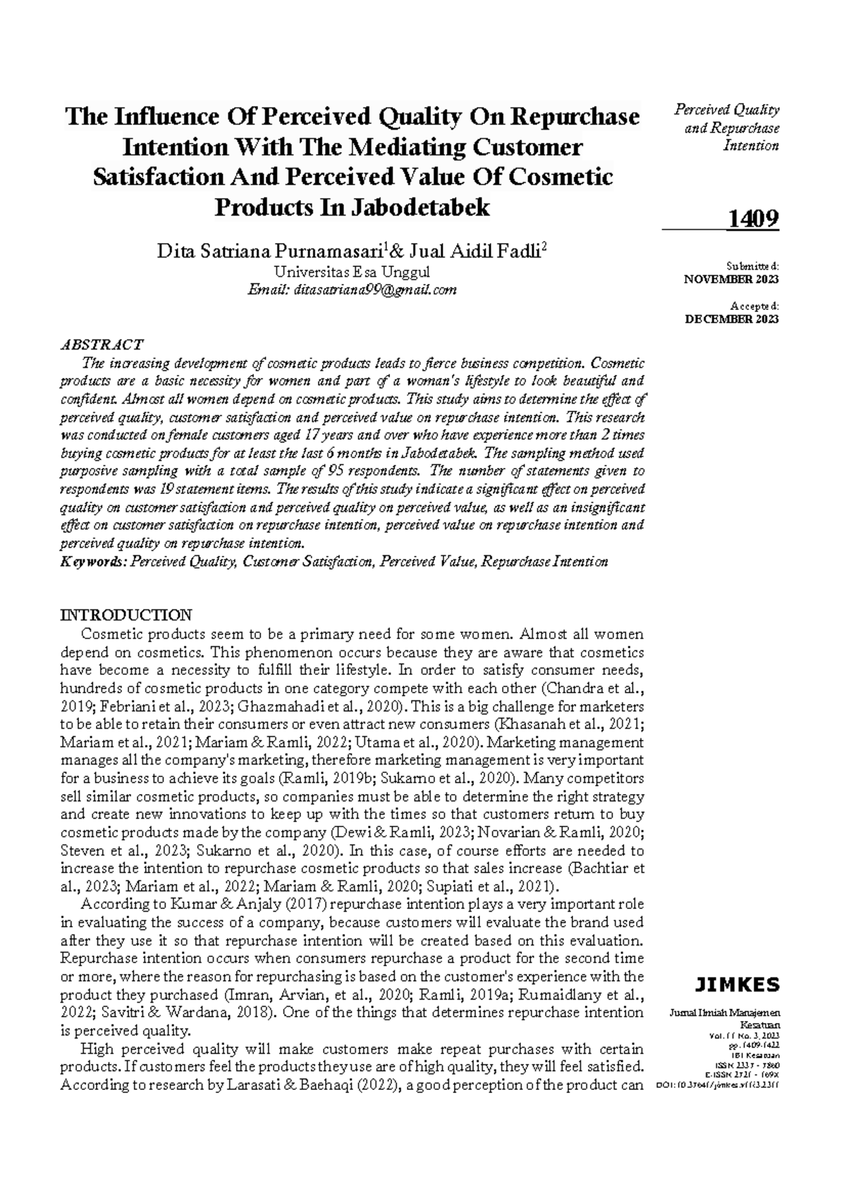 The Influence of Perceived Quality on Repurchase Intention in Cosmetics ...