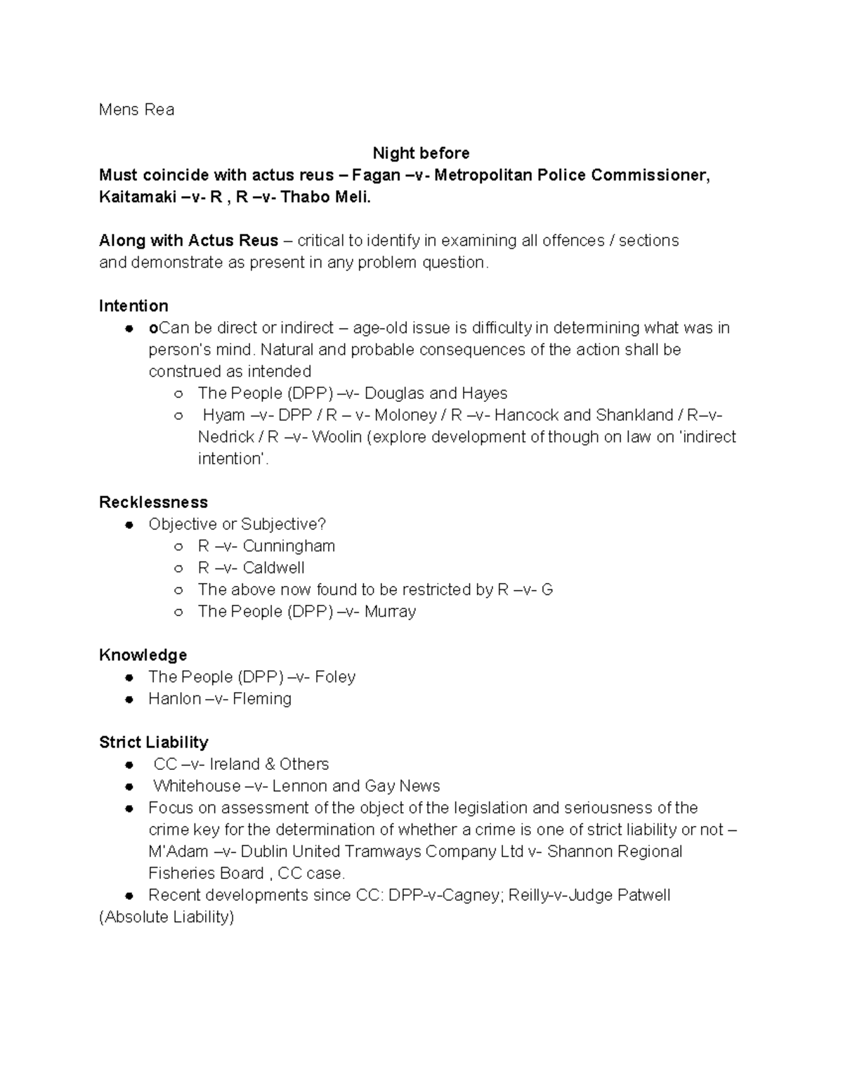 Mens Rea: Key Concepts and Case Law Overview for Law Students - Studocu