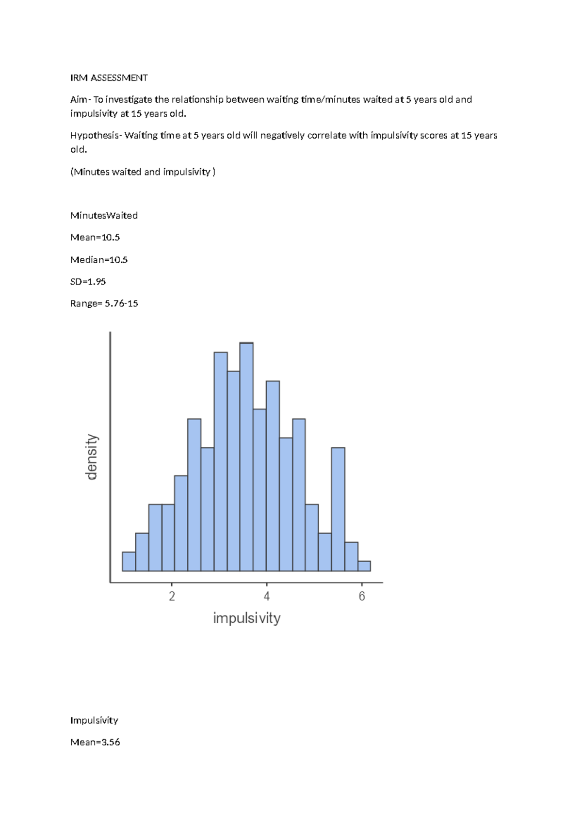 IRM Assessment: Correlation Between Waiting Time and Impulsivity - Studocu