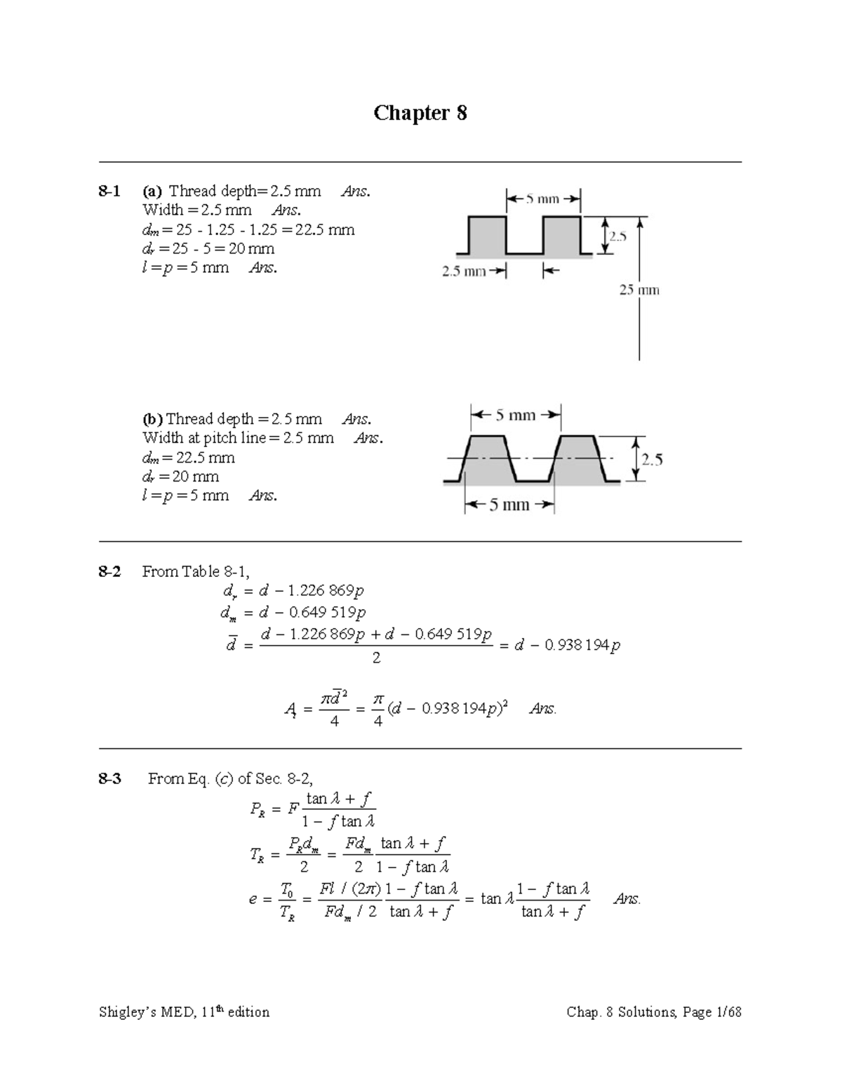 Chapter 8: Detailed Analysis in Shigley's Mechanical Design (ENGR 320 ...
