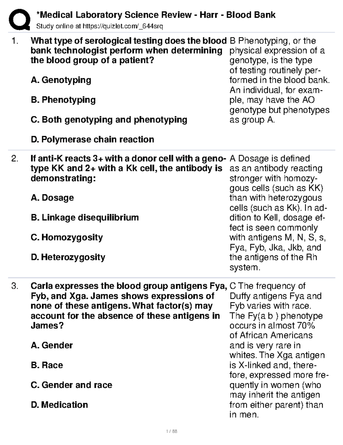 Medical Lab Science Review - Harr - Blood Bank Study Notes - Studocu