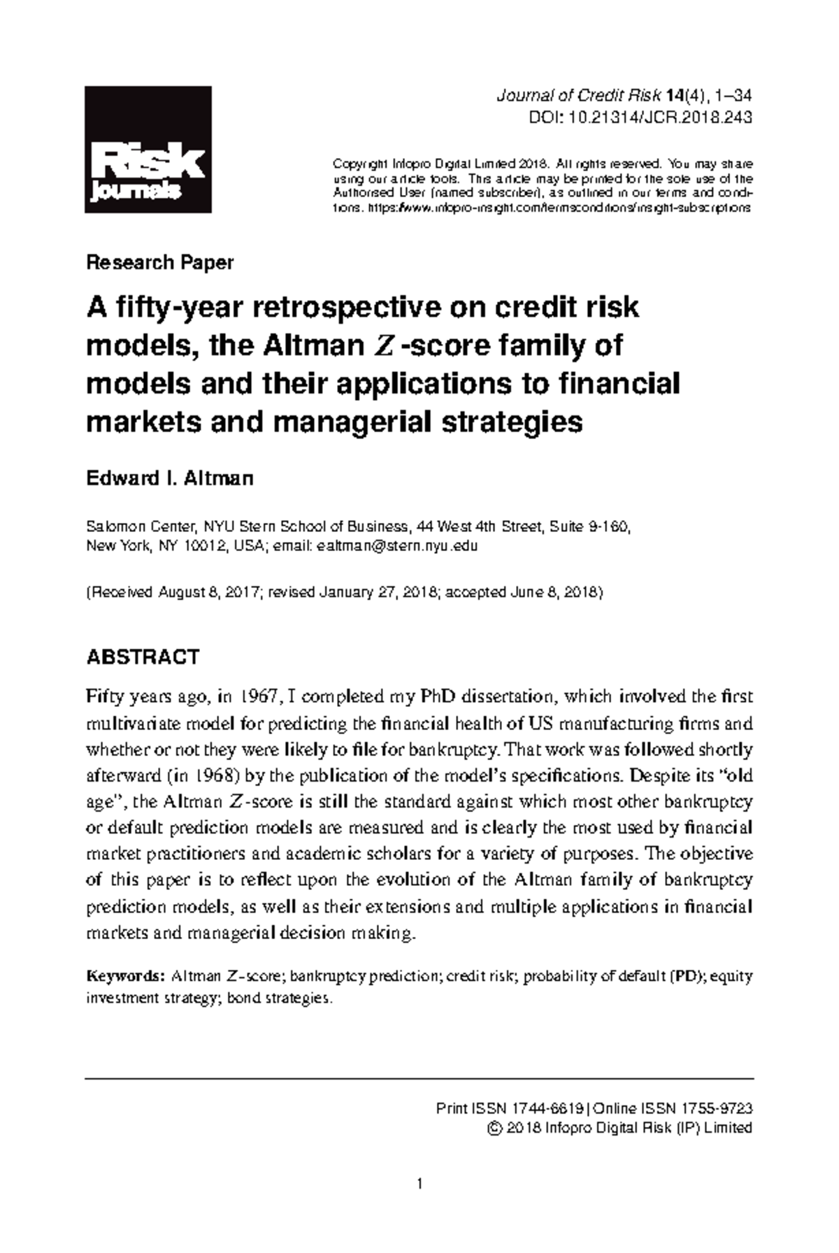 Altman Z Score Models: Evolution and Applications in Finance - Studocu