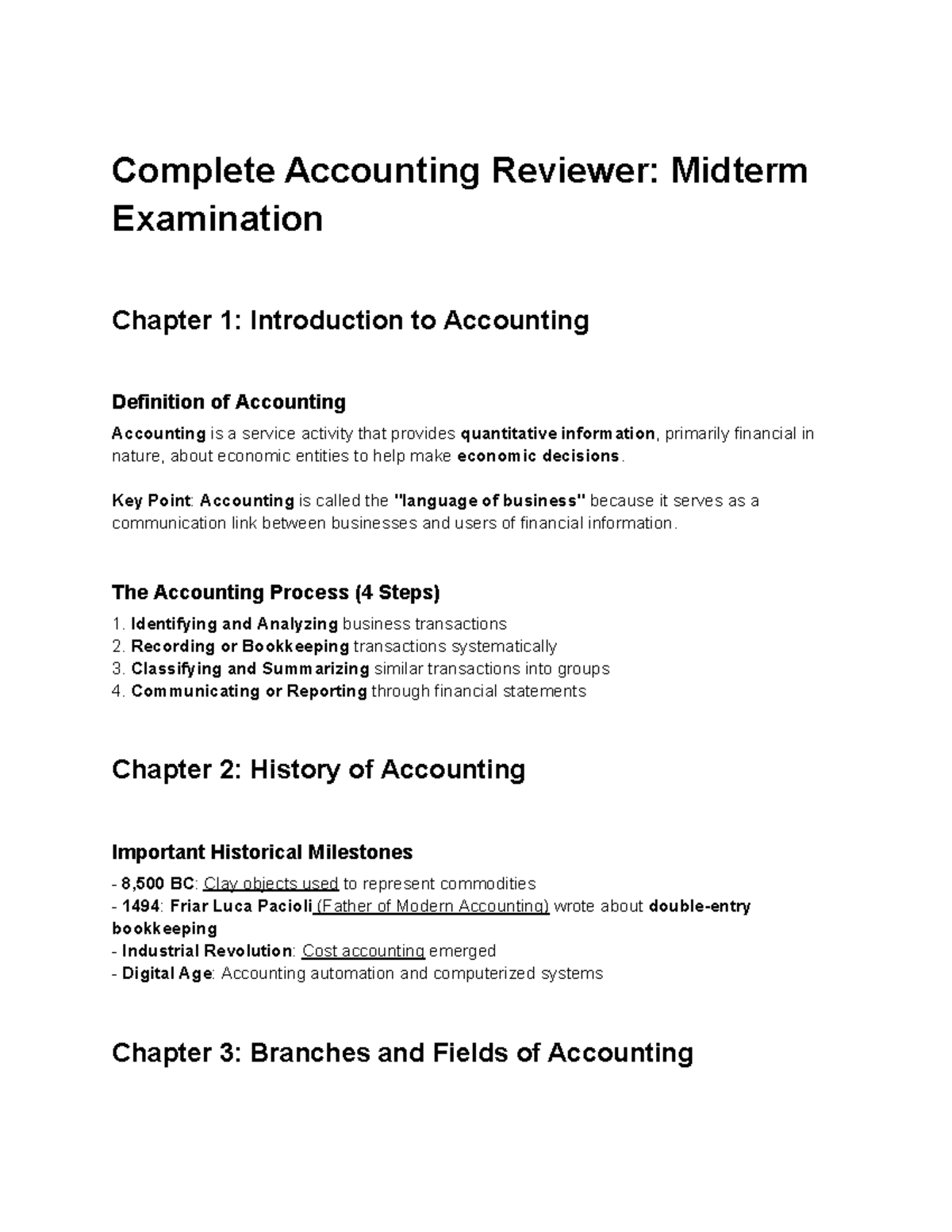 Accounting 101: Midterm Exam Review - Chapters 1-16 Overview - Studocu