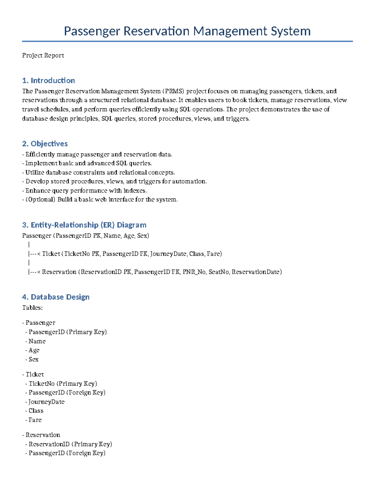 Passenger Reservation Management System Report - Introduction The ...