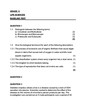 Grade 10 LIFE Sciences Baseline Tests - GRADE 10 LIFE SCIENCES BASELINE ...