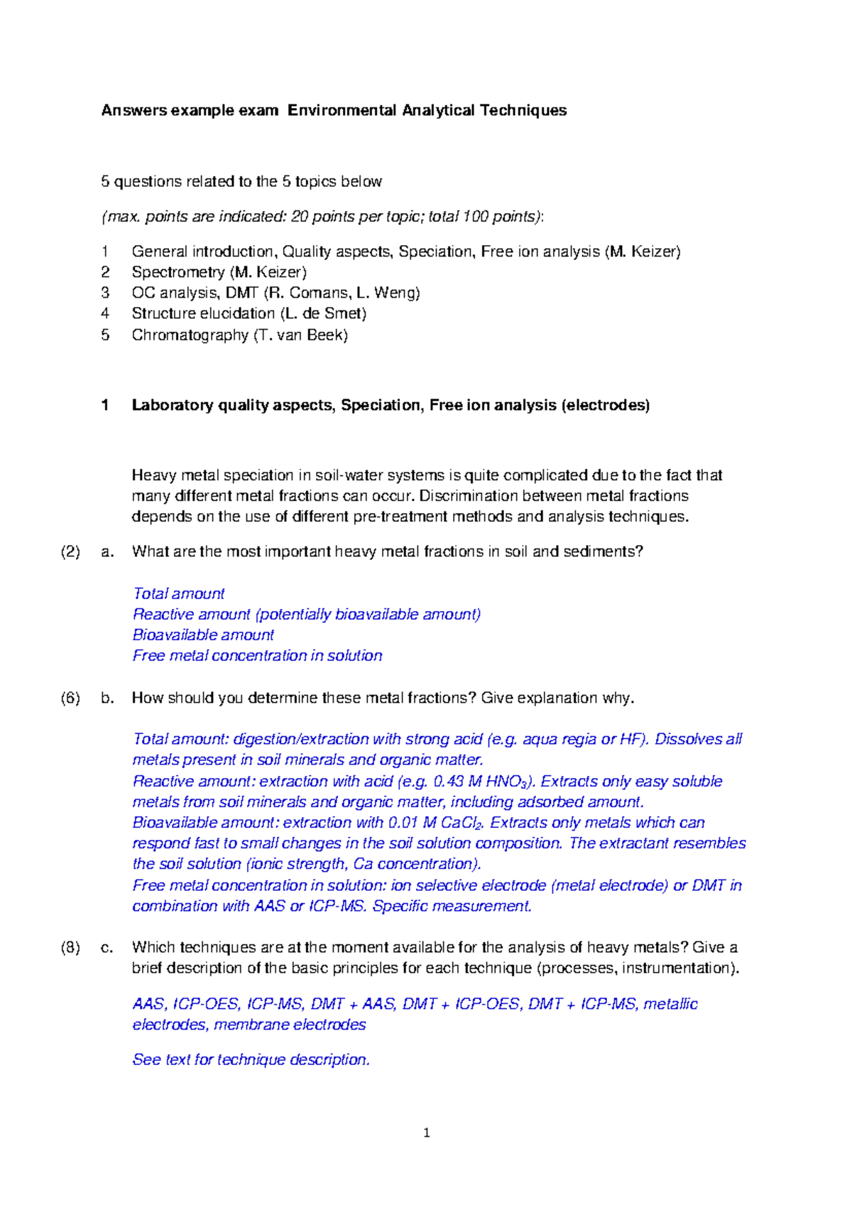 Answers Example Exam EAT: Environmental Analytical Techniques Insights ...