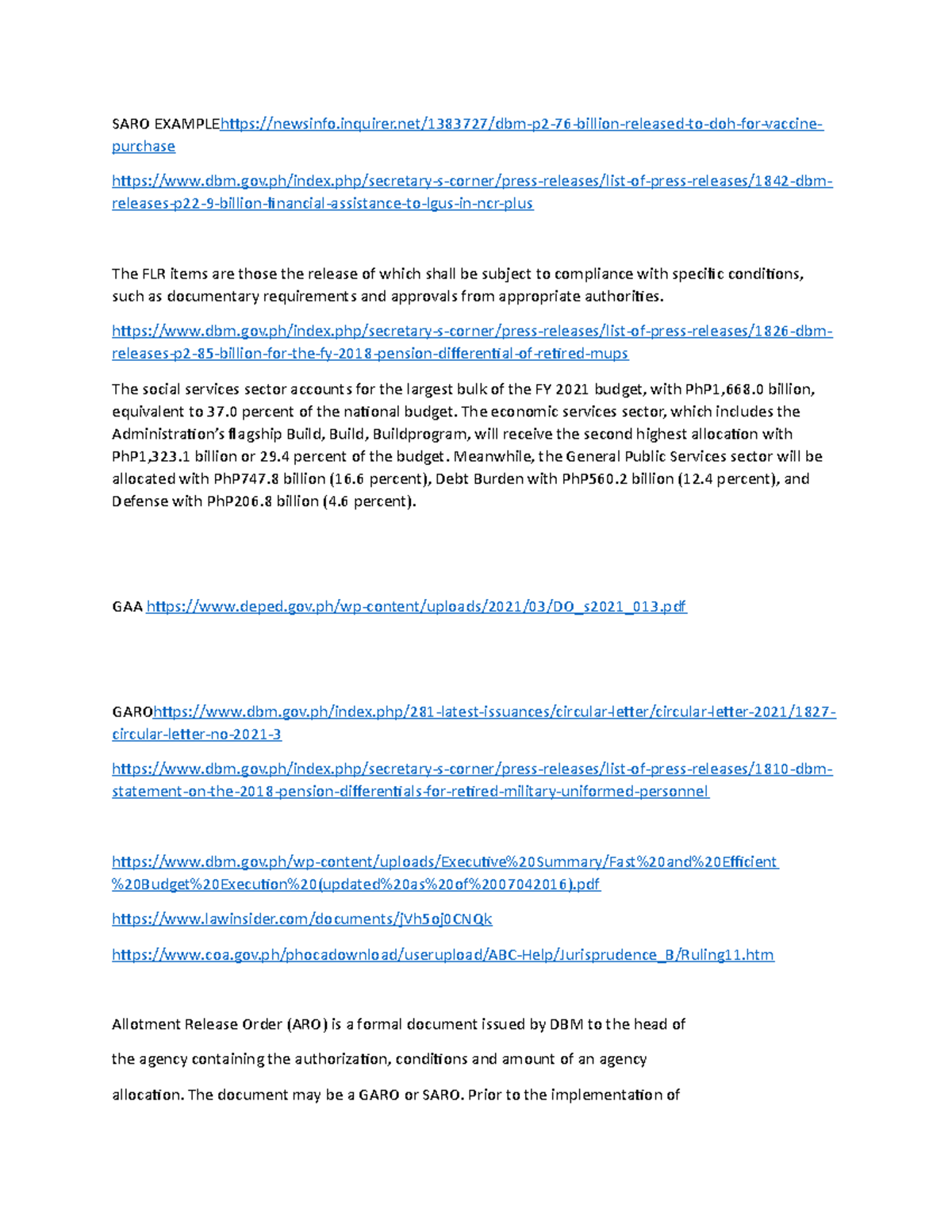 SARO Example: National Budget Allocation and Release Overview - Studocu