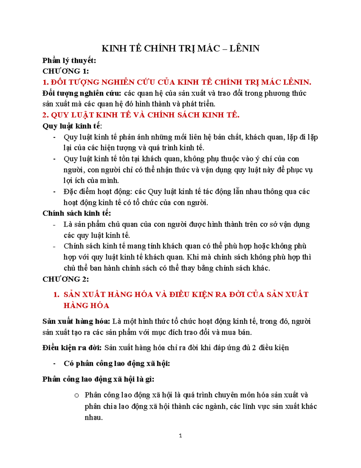 Đề cương Kinh tế Chính trị Mác - Lenin (MĐL 101) - Document Preview