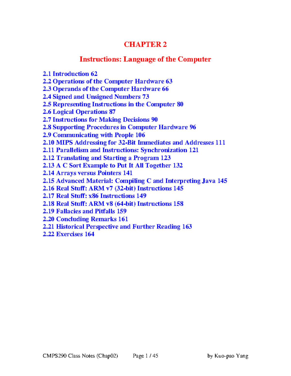 CMPS290Class Notes Chap 02 - Instructions: Language of the Computer ...