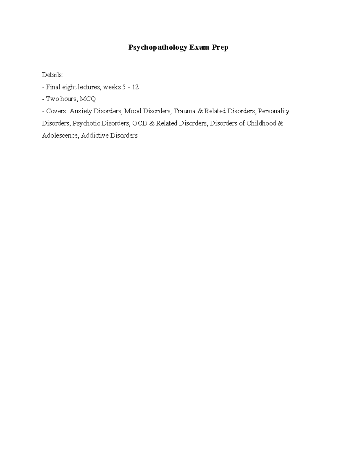 Psychopathology Exam Prep: Final Review of Anxiety Disorders (PSY 301 ...