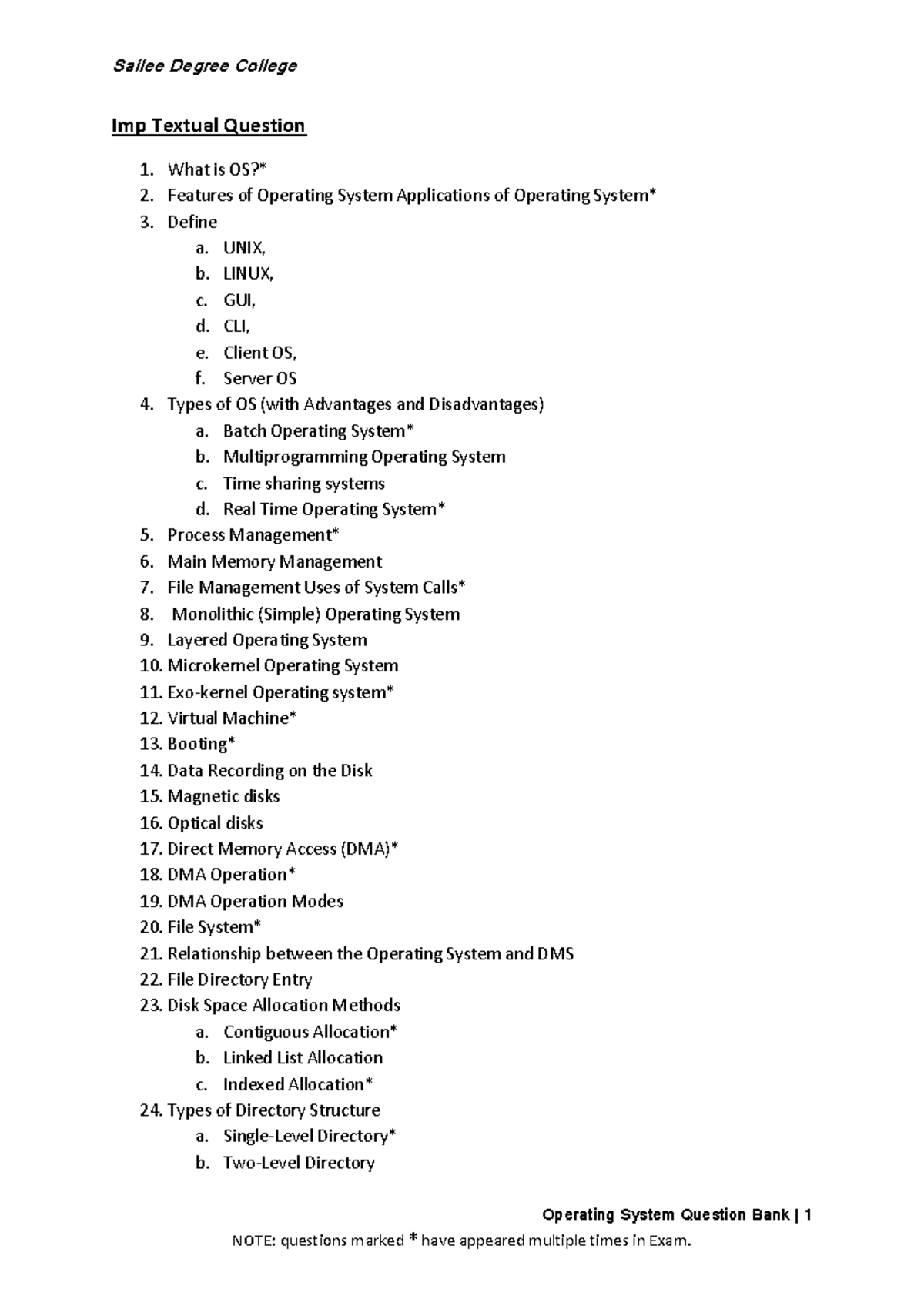 OS Q&A Bank: Comprehensive Review of Operating Systems Concepts - Studocu